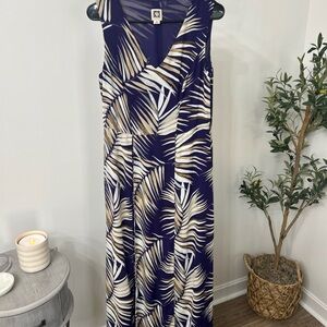Anne Klein Navy and Cream Palm Maxi Dress